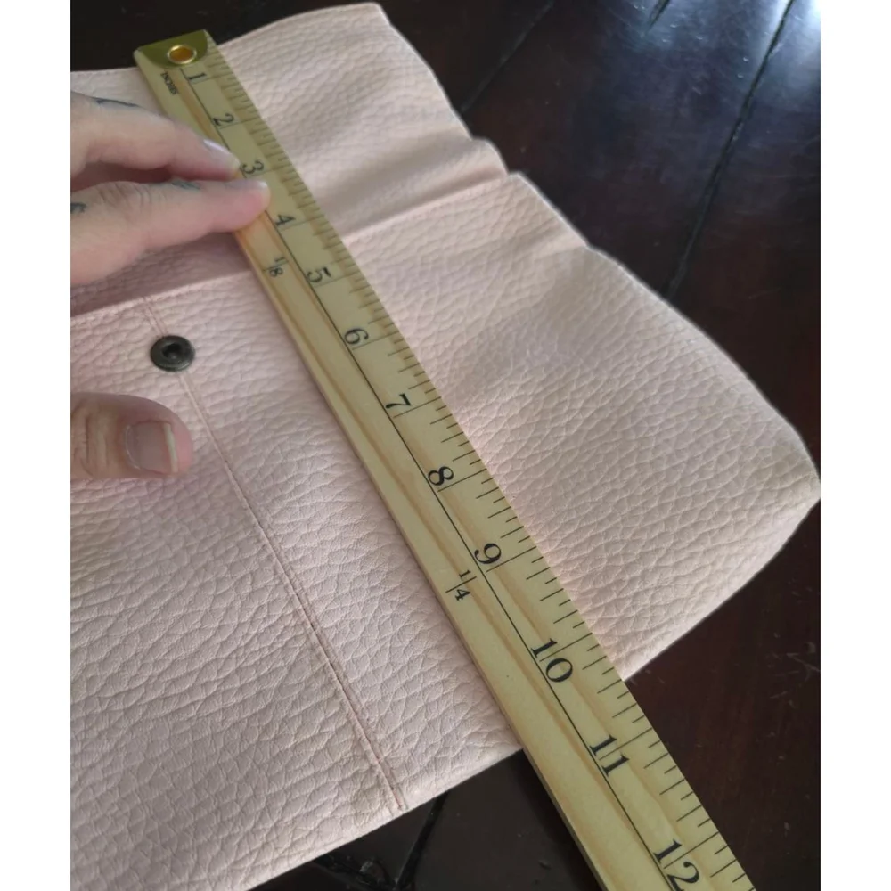 Women's Pastel Pink Pebble Faux Leather Foldover Clutch Brown Geo Accent Summer